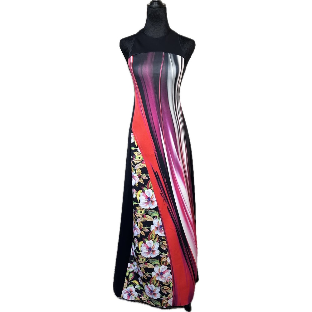 Clover Canyon Maxi Dress Size XS Black Orange Floral Botanical Wave Racerback